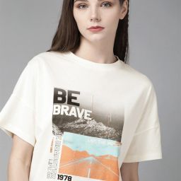 Women Printed Round Neck Pure Cotton White T-Shirt-image-1