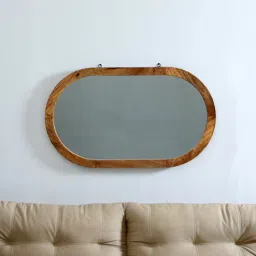 wooden home Mango Wood Round Oval Wall Mirror in Natural Finish-picture-42
