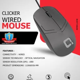 Quantron QMU -535 WIRED OPTICALS MOUSE 3 BUTTON. Wired Ambidextrous Optical Mouse-image-3