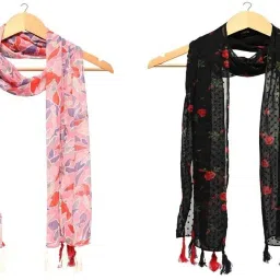 Printed Chiffon Women Multicolor Scarf, Stole, Fancy Scarf-image-39