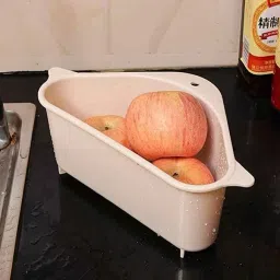 Shelf Storage Holder(Sink Organizer) Basket,Food Catcher Tringle Shape Rack Kitchen Triangle Sink Filter Corner Drain Strainer Basket Corner Basin-image-13