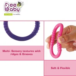 beebaby Soft Silicone Ring / Loops Teether - Pack of 2 ( Pink & Violet) 3M+ Teether image 5
