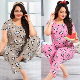 Women Night Suit Set Multicolor Printed, Animal Print-image-14