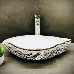 Table Top Premium Designer Ceramic Wash Basin (22.4x15.2x5.4)(Rose Gold Design) Table Top Basin-image-42