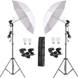 PICPRO Umbrella Light for Studio + 20W Bulb for Photography Videography Double Holder Tripod Kit-14