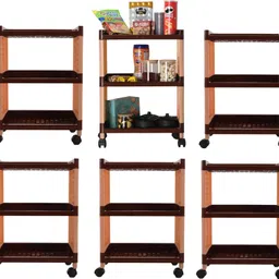 kuber industries Pack of 6 Multipurpose 3-Layer Storage Trolley Rack with Wheels | Brown Plastic Kitchen Trolley-picture-46
