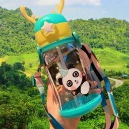 Horn Water Bottle for Kids – Push Button Sipper with Straw & Adjustable Strap-45