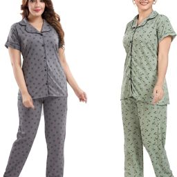 Women Night Suit Set Multicolor Solid-image-87