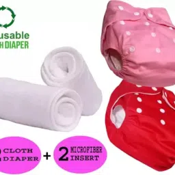 Baby Reusable Cloth Diaper, Washable Adjustable Infant 2 NAPPY with 2 INSERT PAD-14
