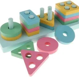 little mind Wooden 4 Shapes Geometric Board Blocks Sorting and Stacking Montessori Blocks image 3