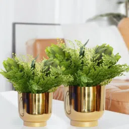 ecofynd Gold Metal Eva Desk Pot Planter (Set Of 2)-picture-34