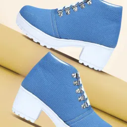 Women’s Denim Lace-Up Boots with Chunky White Block Heel – Casual Wear Boots For Women-picture-7