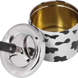 Portable Spinning ashtray Push-down Cigarette & Sigar Ashtray Round for Home ,Office, Car & Gifts (Cow-Pattern) White, Black Cast Iron Ashtray-image-88