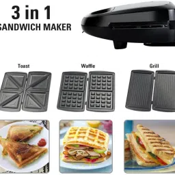 techking Non-Stick 3-in-1 Sandwich Maker with Detachable Plates Waffle image 4