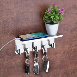 Stainless Steel Multipurpose Mobile Phone Stand/Storage Rack-Wall Mount (Chrome) Stainless Steel Key Holder-image-31