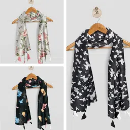Printed Chiffon Women Multicolor Stole, Scarf, Fancy Scarf-18