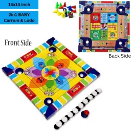 14" kids Colourful Carrom Board With Ludo - Indoor Game Sport with Coins Striker Carrom Board Game-picture-10