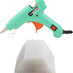 TURQUOISE MINI HOT MELT GLUE GUN 20 WATT (ON OFF SWITCH & INDICATOR) WITH 50 ADHESIVE HOT GLUE STICKS Standard Temperature Corded Glue Gun-image-82