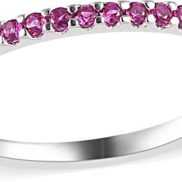 Eternity Silver Band Ring, Finger Ring For Women & Girls, Pink Stone Silver Ring Sterling Silver Cubic Zirconia Rhodium Plated Ring-image-0