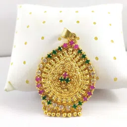 One Gram Gold Plated Traditional Trendy Stylish Dollar. Gold-plated Ruby, Emerald Copper Pendant-image-4