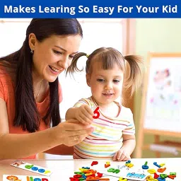 wishkey Wooden Spelling Game, Word Making Game with Flash Cards and Alphabets for Kids image 5