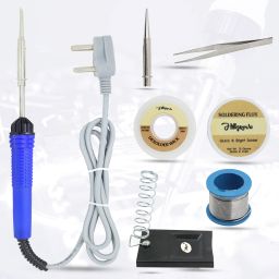 7in1 25W Soldering Iron Kit | 5 Meter Soldering Wire | Pointed Bit | Soldering Flux | Stand | Wick | Tweezer 25 W Simple-14