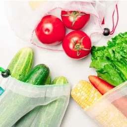 ganapati Vegetable Bag for Fridge Fruit Net Bag for Refrigerator Reusable Washable Multipurpose Draw string Storage Mesh Grocery Bag. Pack of 9 Grocery Bags image 3