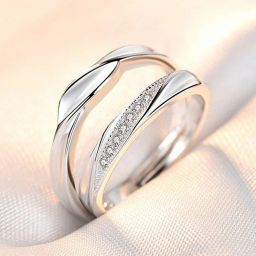 Adjustable Couple Ring for lovers in silver stylish king Queen design Metal Cubic Zirconia Platinum Plated Ring Set-17