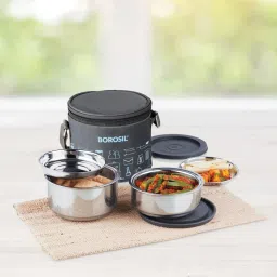 borosil Carry Fresh Lunchbox, 2pc Set (280ml x 1 + 180ml x 1) Vertical Tiffin for Office 2 Containers Lunch Box image 2