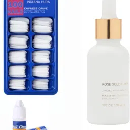 100 Pcs Reusable Acrylic False Nails With Nail Glue & White Face Serum For Face-picture-29