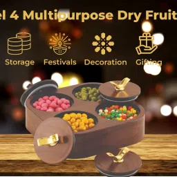 sunlife - Pixel-4 Multipurpose Set - 4 Inbuilt Bowls With Tray - Silicon Ring (Brown) Bowl, Tray Serving Set image 5
