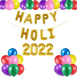 Happy Holi 2022 Decoration Items Metallic Balloons Happy Holi 2022 Foil Balloon-image-27