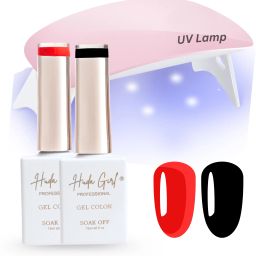 Black And Red UV Gel Nail Polish Kit with UV Light for Nails Super Gloss Finish RED, BLACK-image-22