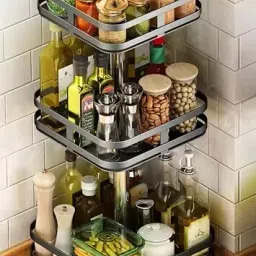 3 Tier 360° Tabletop Rotating Kitchen Rack, Kitchen Pantry Storage Organizer Plastic Kitchen Trolley-4