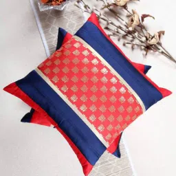 Blue Brocade Textured 16 x 16 Inches Cushion Cover By (Set Of 2) By ANS-picture-7