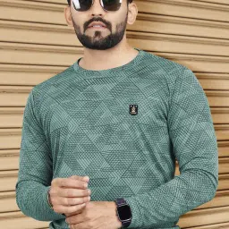 Men Abstract Round Neck Polycotton Green T-Shirt-image-30
