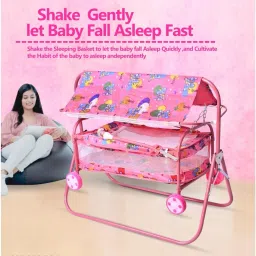 Baby Cradle with Wheels, Foldable Design with Canopy for 0-12 Months Baby-24