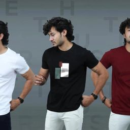 Pack of 3 Men Graphic Print Round Neck Cotton Blend Black, Maroon, White T-Shirt-picture-16