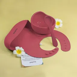 3 Pcs Silicone Baby Feeding Set, Tableware Kit - Feeding Bowl & Spoon, Bib for Kids, Toddler - Silicone-31