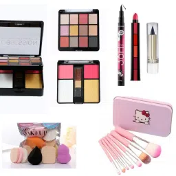 All in One Fashion Makeup Kit for Girls Obsession No 1 with EyeLiner, Kajal, Makeup Brushes, Sponges and 5 in 1 Lipstick Red Edition-7
