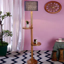 New Era Blue Jute Drum Shade Wood Natural Table Floor Lamp by New Era-picture-16