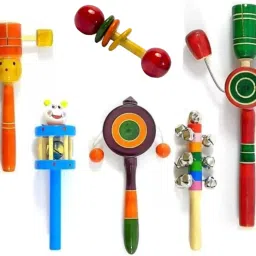 Wooden Rattles Pack of 6 Non Toxic Colour Finished Musical Rattles Rattle-image-15