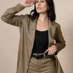 Women Striped Single Breasted Casual Blazer-image-1