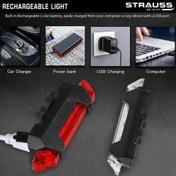 strauss Usb Rechargeable 5 Led Cycle Light Set | Bicycle Headlight | Cycle Back Light LED Front Rear Light Combo image 5