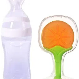 Newborn Baby Feeding Bottle Silicone Squeez Feeding Spoon Milk Cereal Training Feeder and Fruit Shape Silicone Teether(Set of 2) Teether and Feeder-18