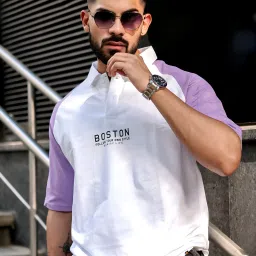 Men Printed Polo Neck Pure Cotton Purple, White T-Shirt-image-58