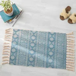 inside styles Blue Geometric Cotton 34x21 Inches Max Absorbant Door Mat-picture-32
