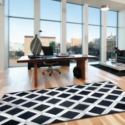 dazzhome Black & White Hair On Leather Checkered Hand Woven 9ftx12ft Carpet-picture-40