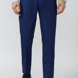 peter england Men Slim Fit Blue Polycotton Trousers-picture-1