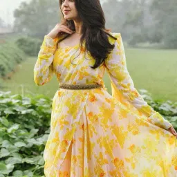 Printed Georgette Stitched Flared/A-line Gown-image-81